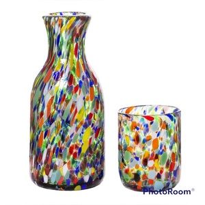 Novica Handmade Carafe and Glass Set in Jubilant Color